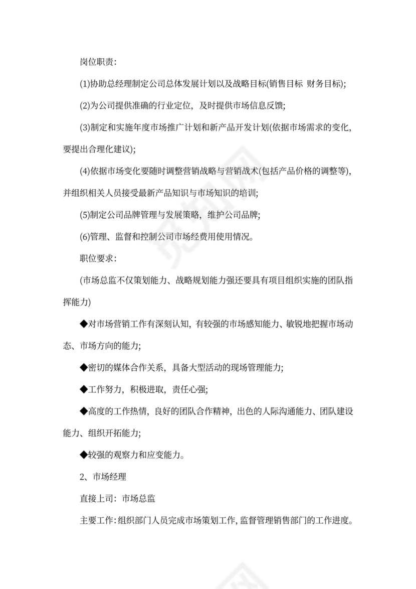 市场部工作职责说明书