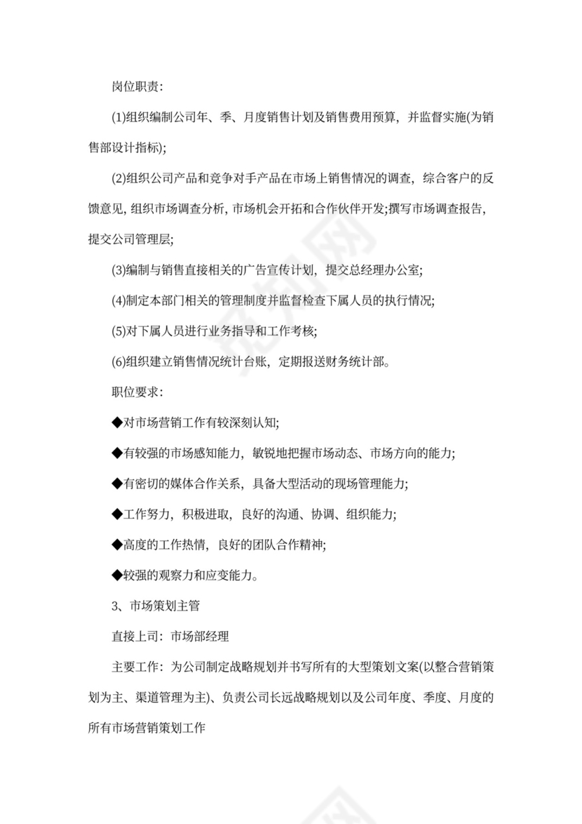 市场部工作职责说明书