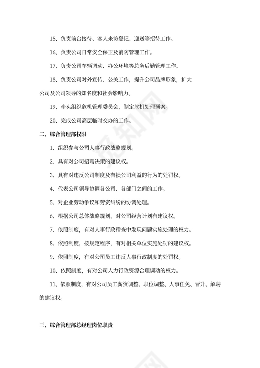 公司综合管理部各岗位职责Word文档
