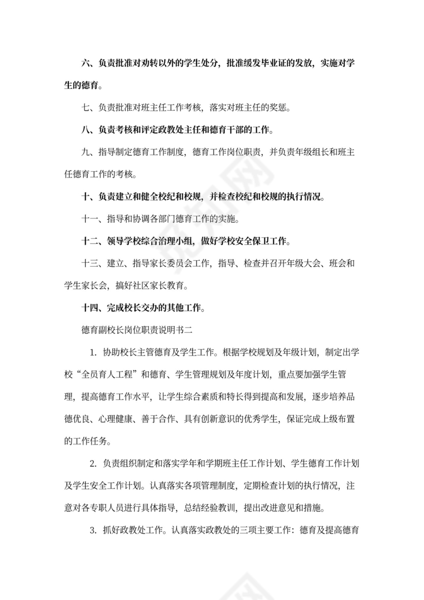 德育副校长岗位职责说明书