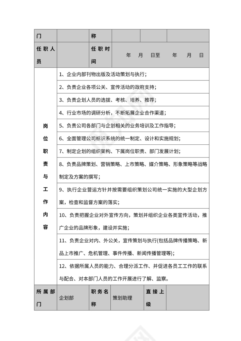 公司各部门职责及岗位职责word模板