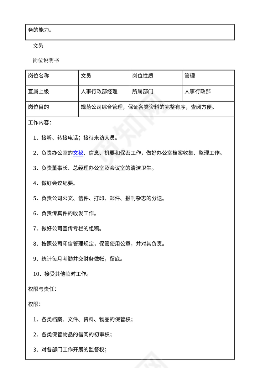 公司部门职责岗位职责大全Word文档