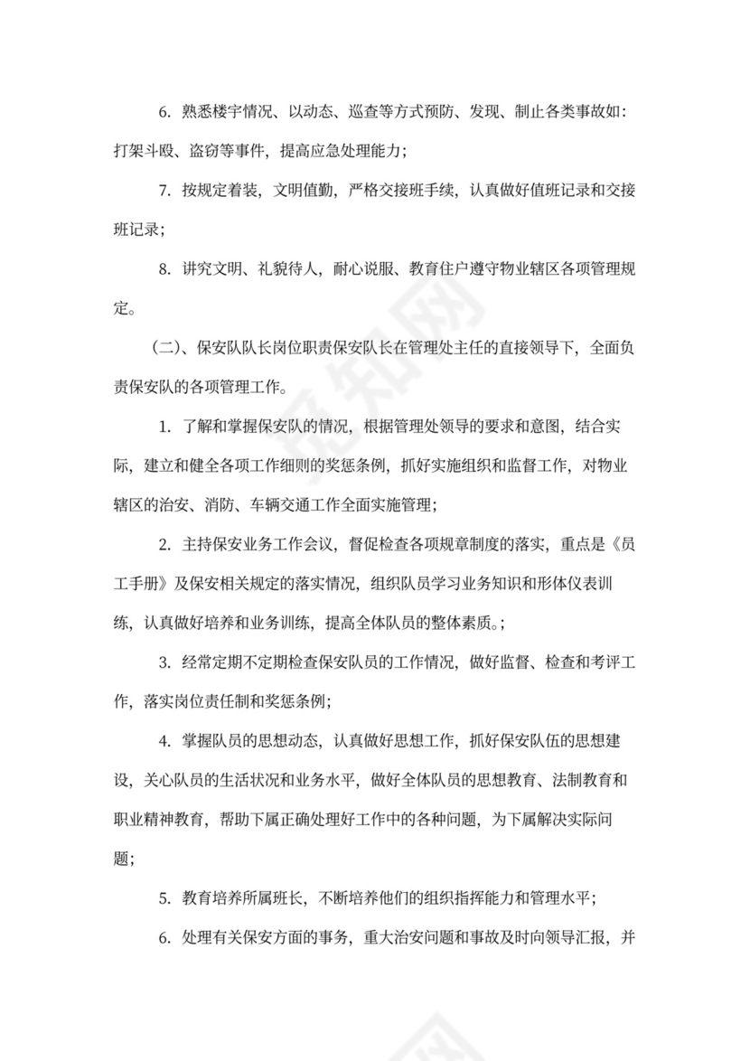 物业公司员工全部岗位职责