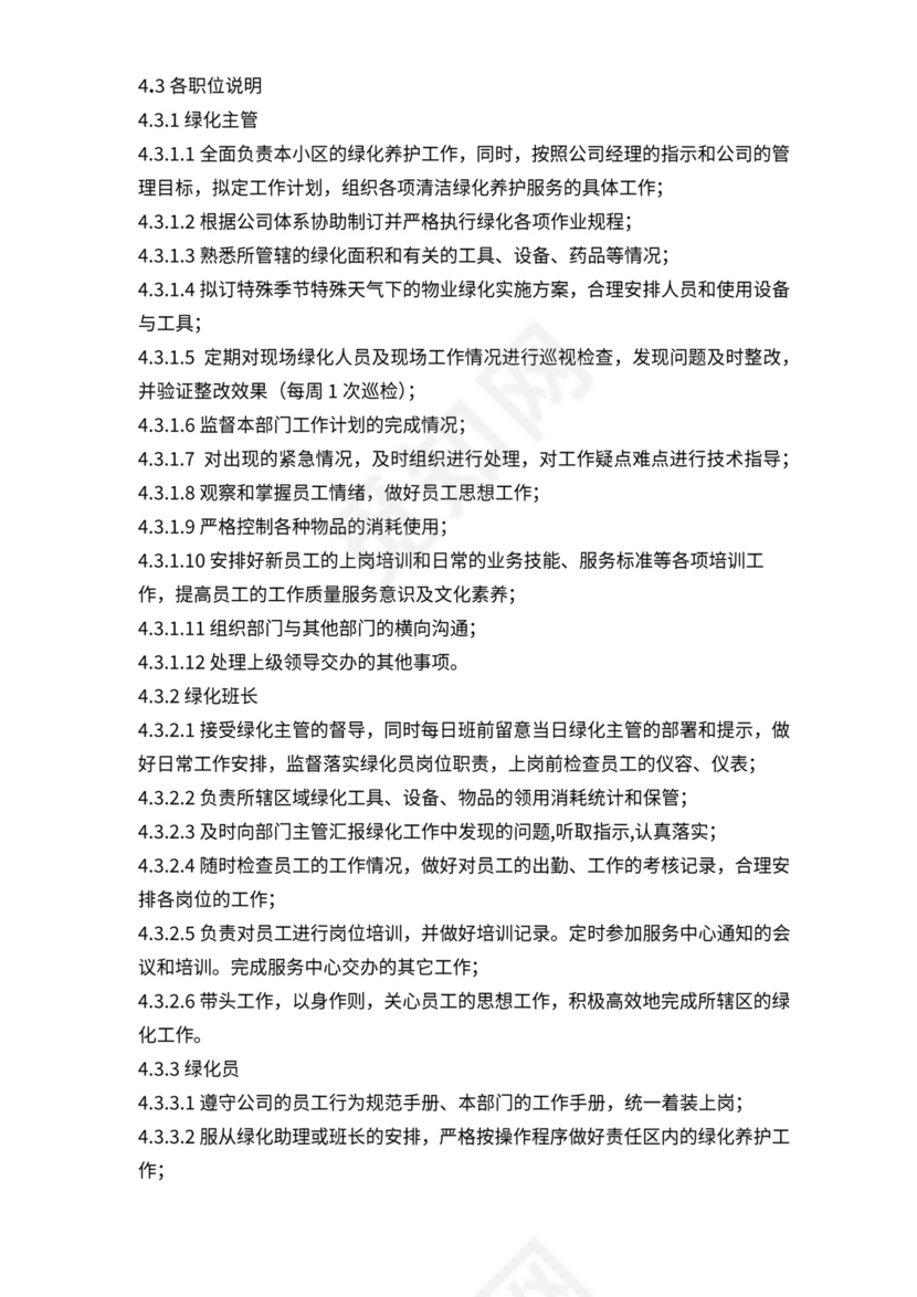 绿化管理组织架构及岗位职责模板