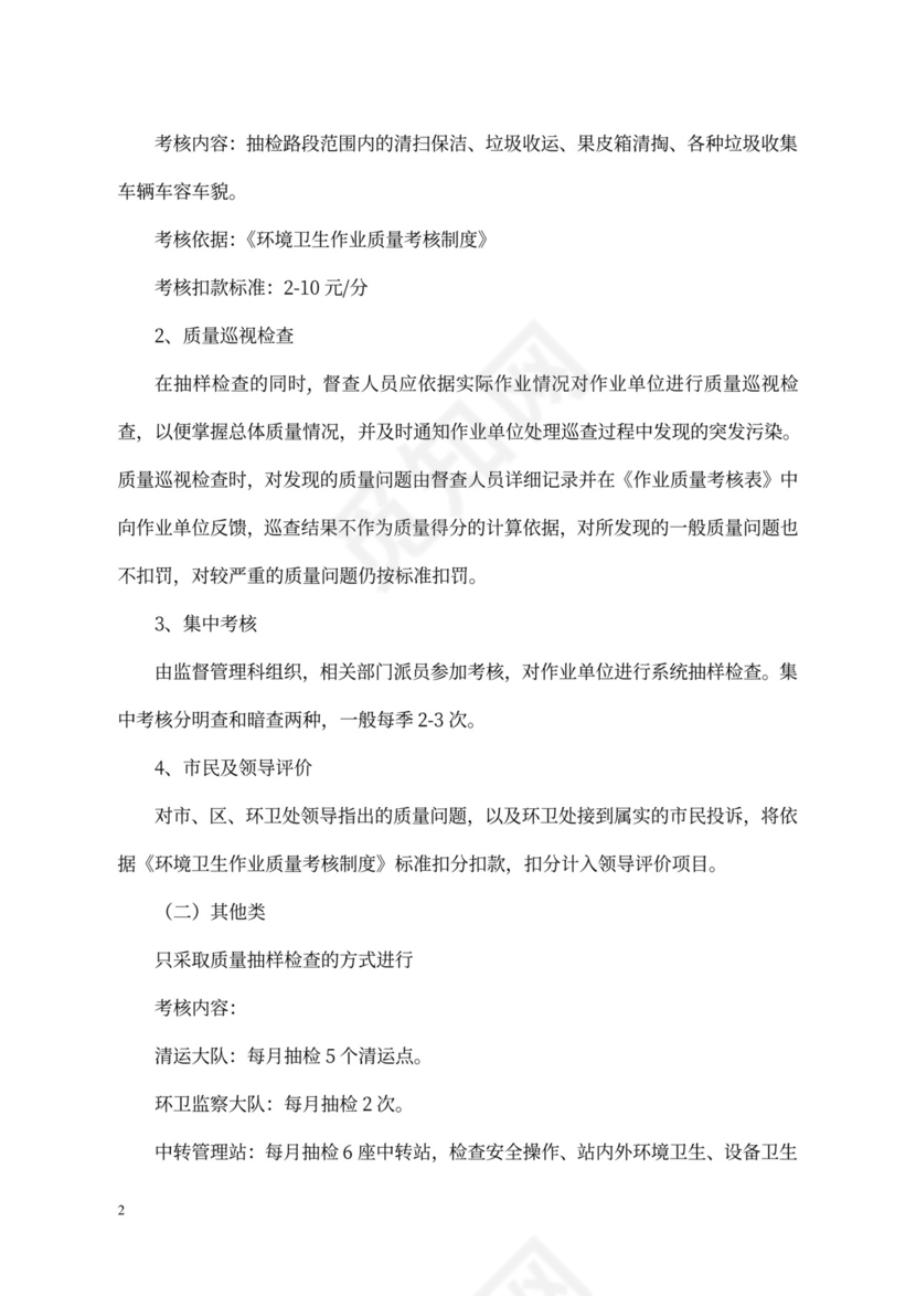 环卫环境卫生作业质量考核制度
