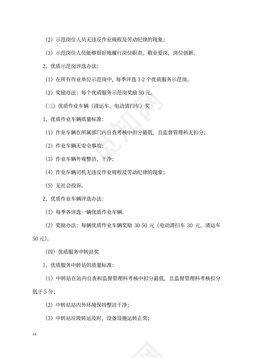 环卫环境卫生作业质量考核制度