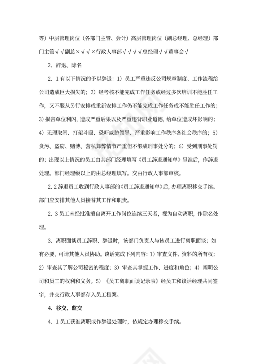 员工离职管理制度范文