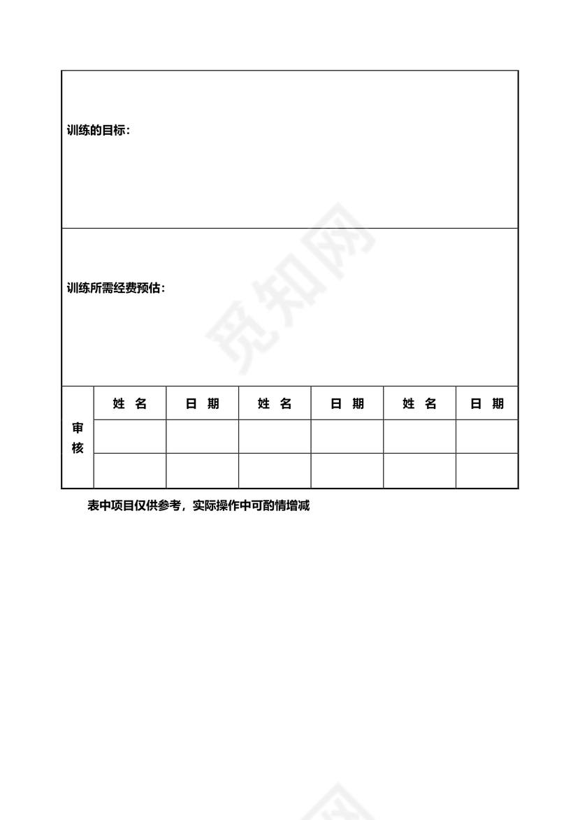 部门培训申请表