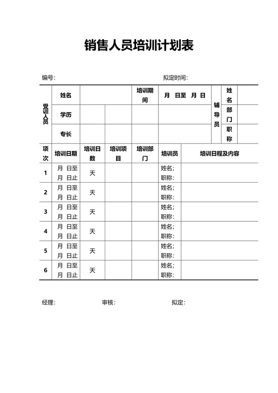 销售人员培训计划表