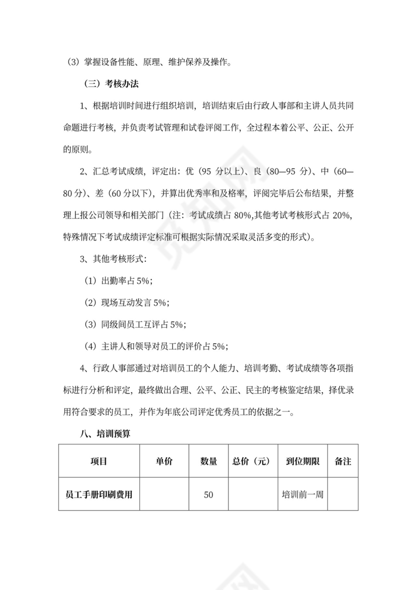 公司新入职员工培训计划书方案word