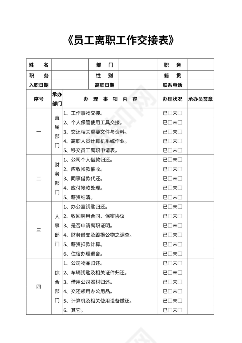 员工离职审批表word模板