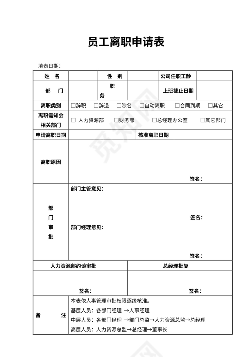 员工离职审批表word模板