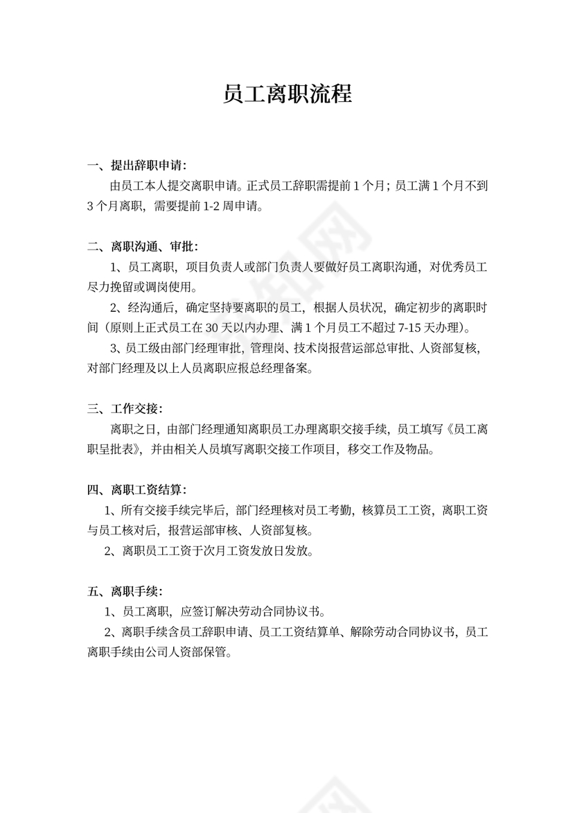 员工离职流程Word文档