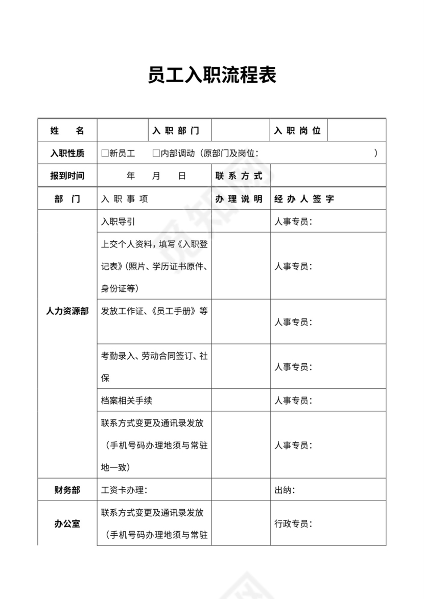 新员工入职流程及程序word文档