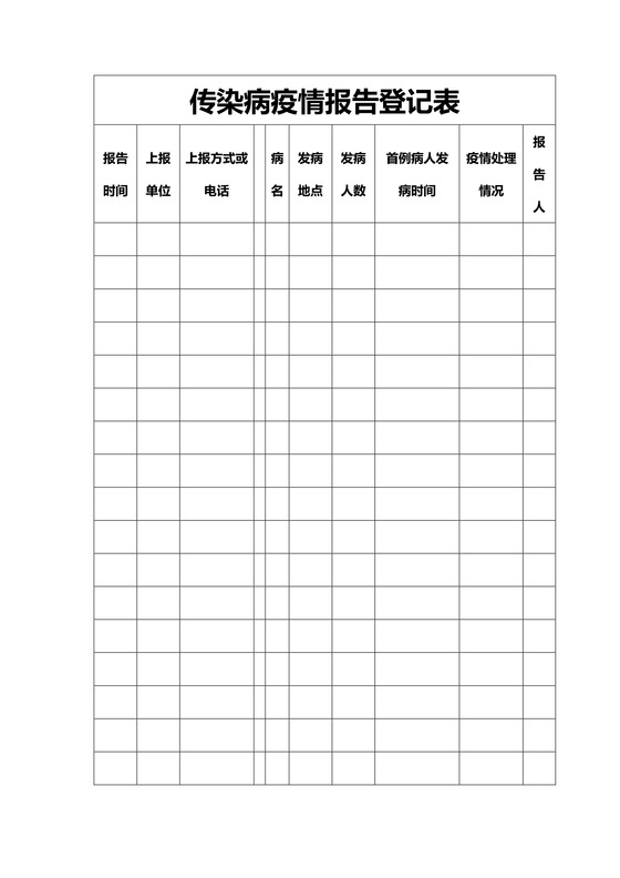 传染病疫情报告登记表