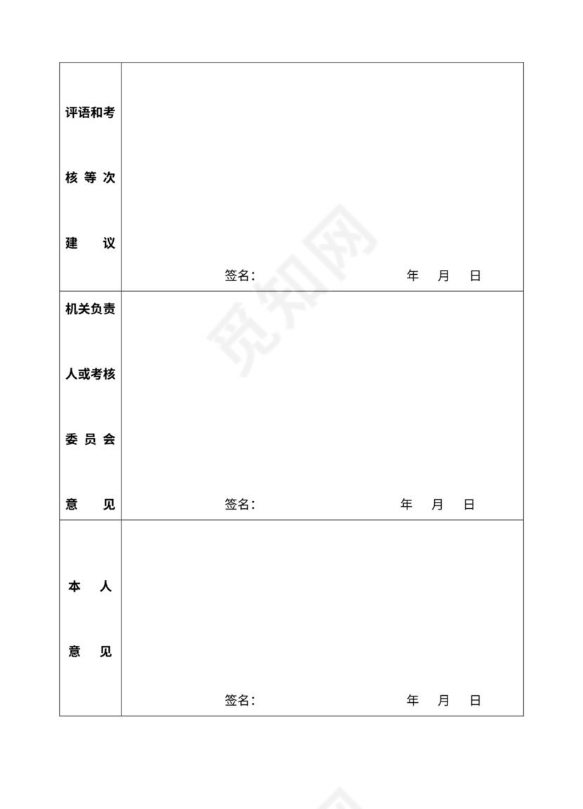 公务员年度考核登记表样本