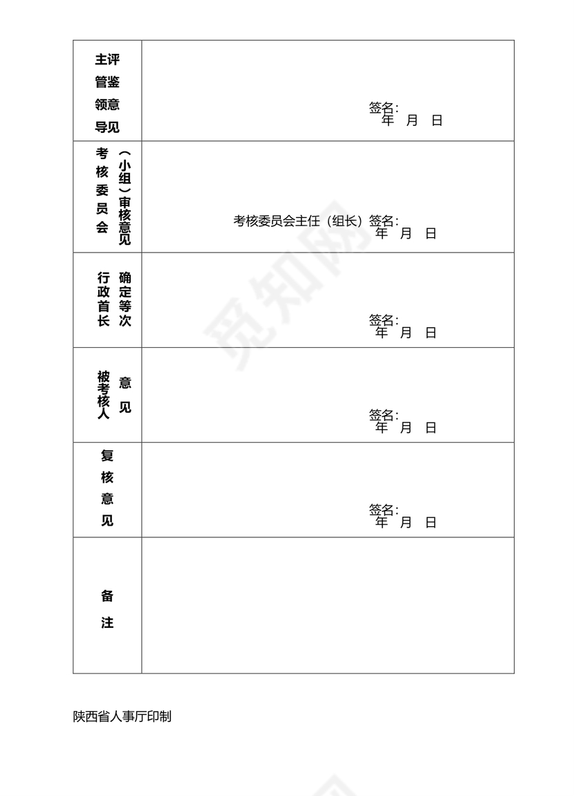 公务员年度考核登记表空