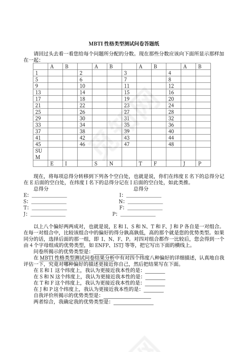 MBTI职业性格测试及解析word文档