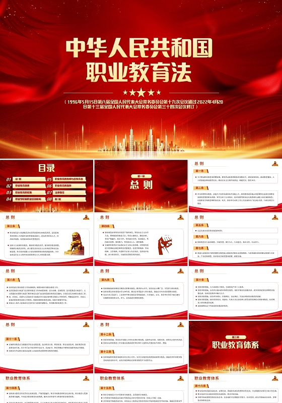 红色简约中华人民共和国职业教育法PPT模板宣传PPT党政党建党课