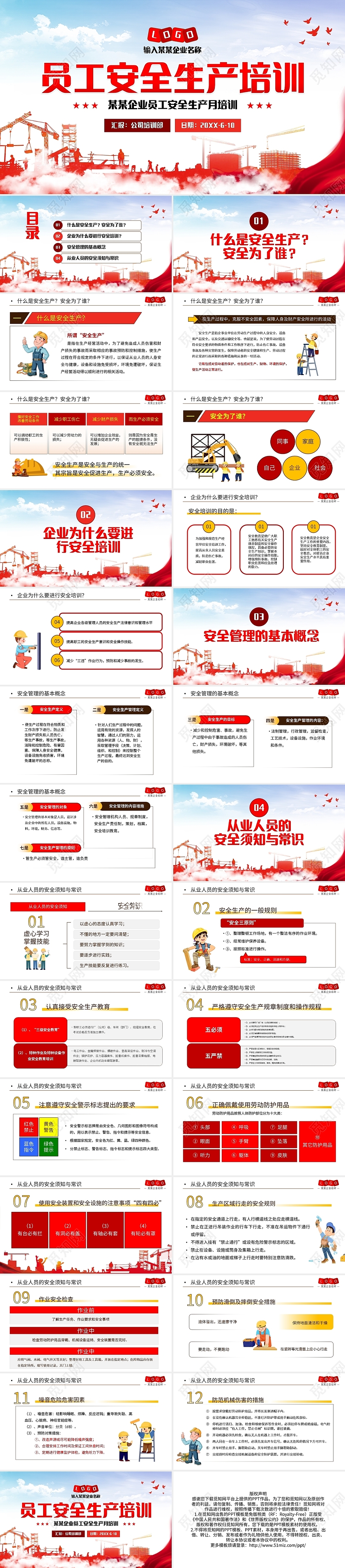 红色简约员工安全生产培训PPT模板宣传PPT动态PPT