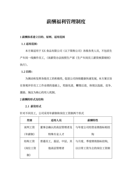 薪酬福利管理制度Word文档