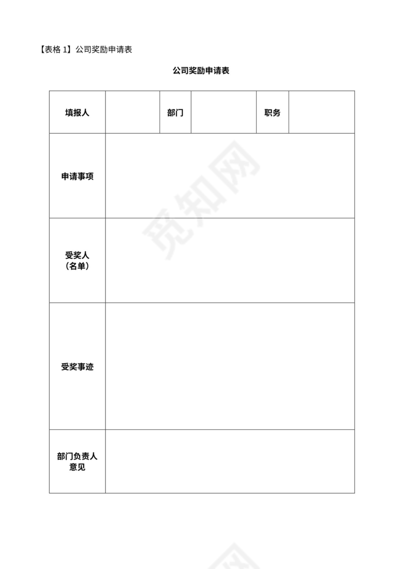 公司员工奖励制度样板