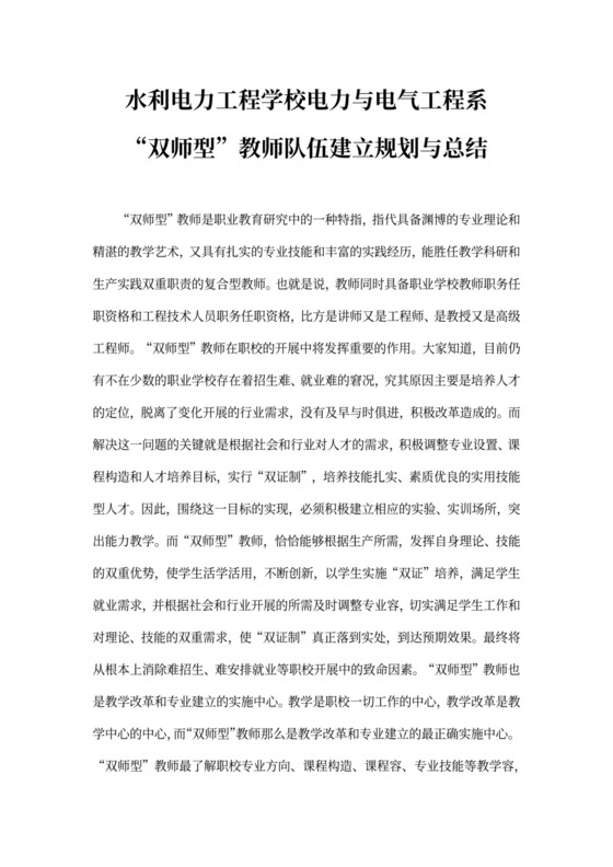 双师型教师队伍建设规划及总结