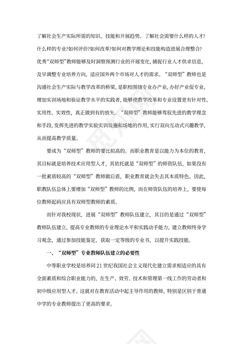 双师型教师队伍建设规划及总结