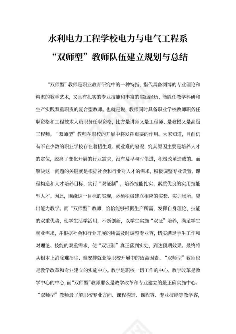 双师型教师队伍建设规划及总结
