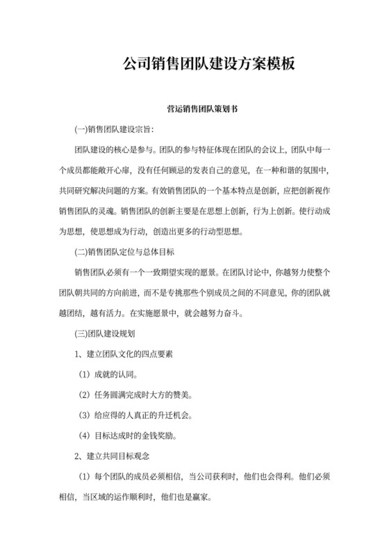 公司销售团队建设方案模板