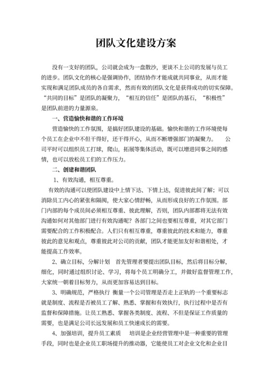 团队文化建设方案Word
