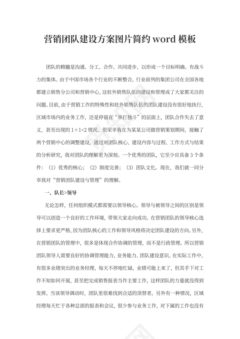 营销团队建设方案图片简约word模板