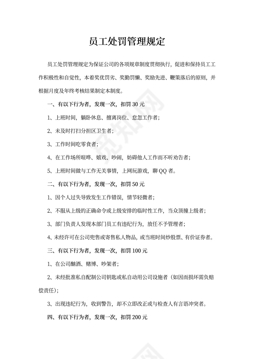 员工处罚管理规定