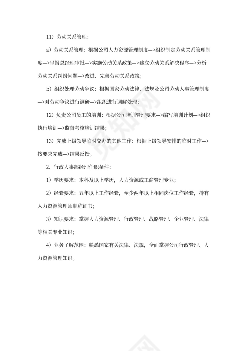 行政人事部经理岗位职责范本