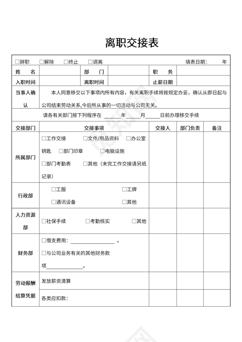 员工离职管理制度（附表格）