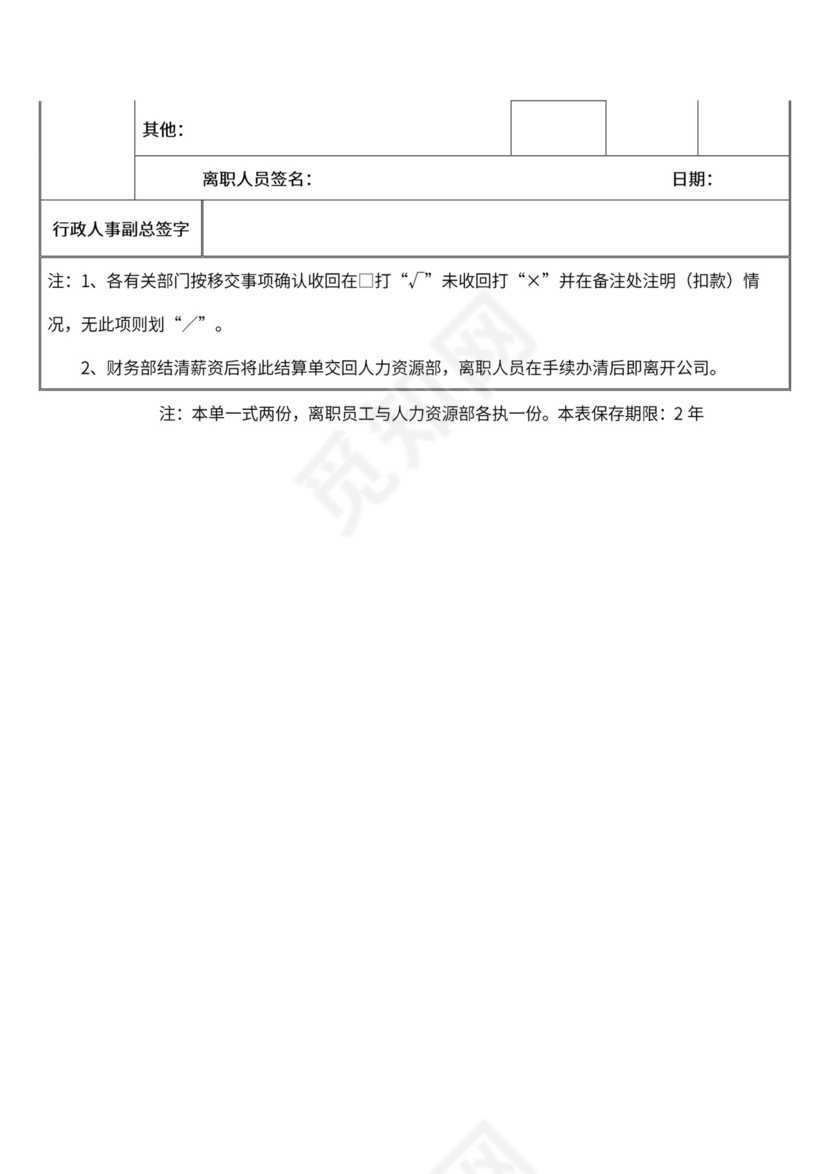 员工离职管理制度（附表格）