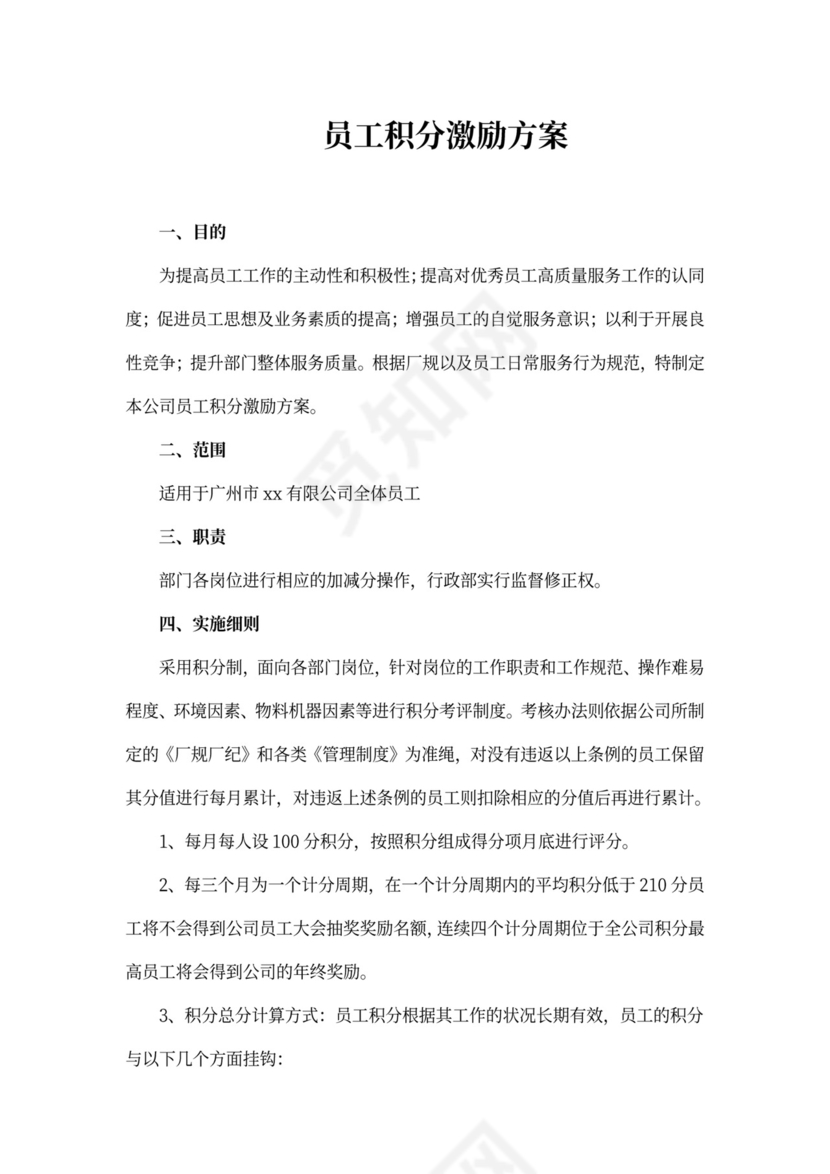 员工积分激励机制