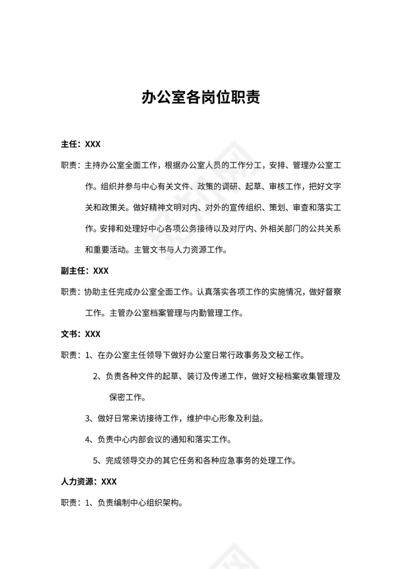 办公室组织架构图及岗位职责