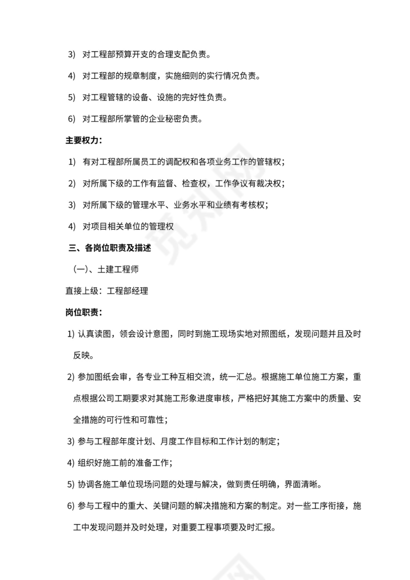 工程部组织架构和岗位职责Word文档