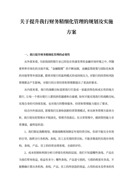 财务精细化管理的规划及实施方案模板