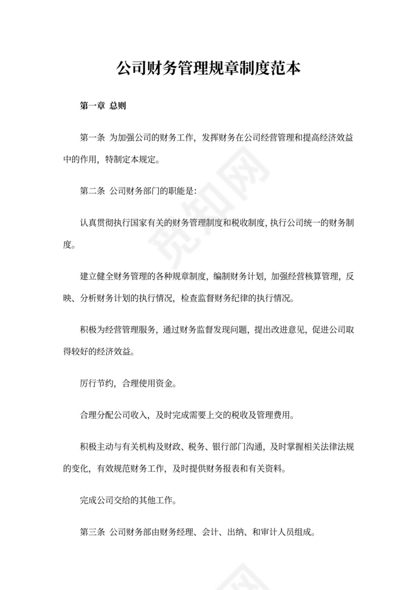 公司财务管理规章制度word