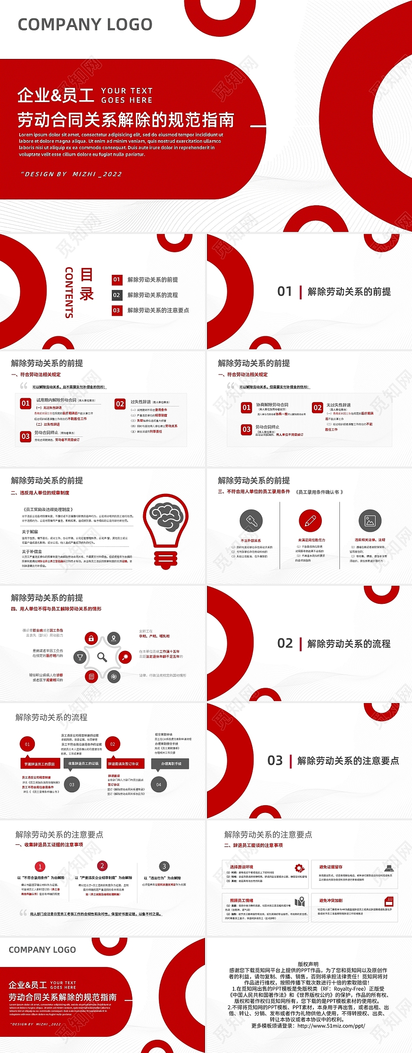 红色简约企业员工劳动合同关系解除的规范指南PPT模板宣传劳务合同(2)