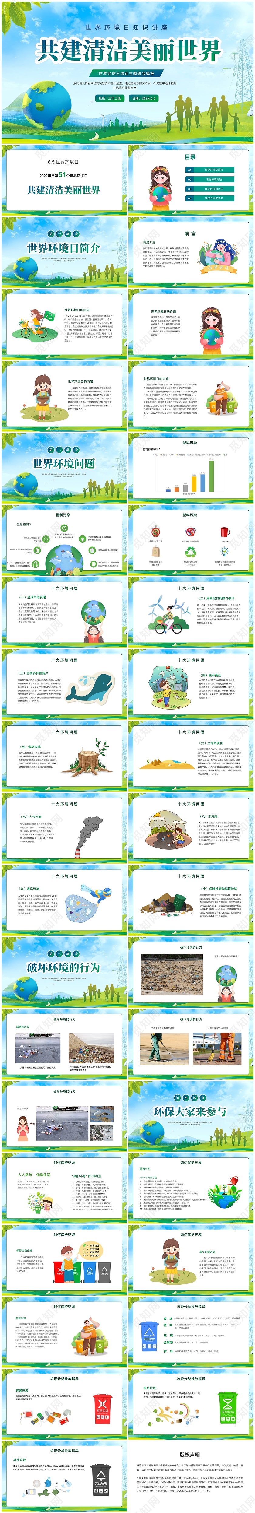 绿色清新世界环境日知识讲座PPT课件