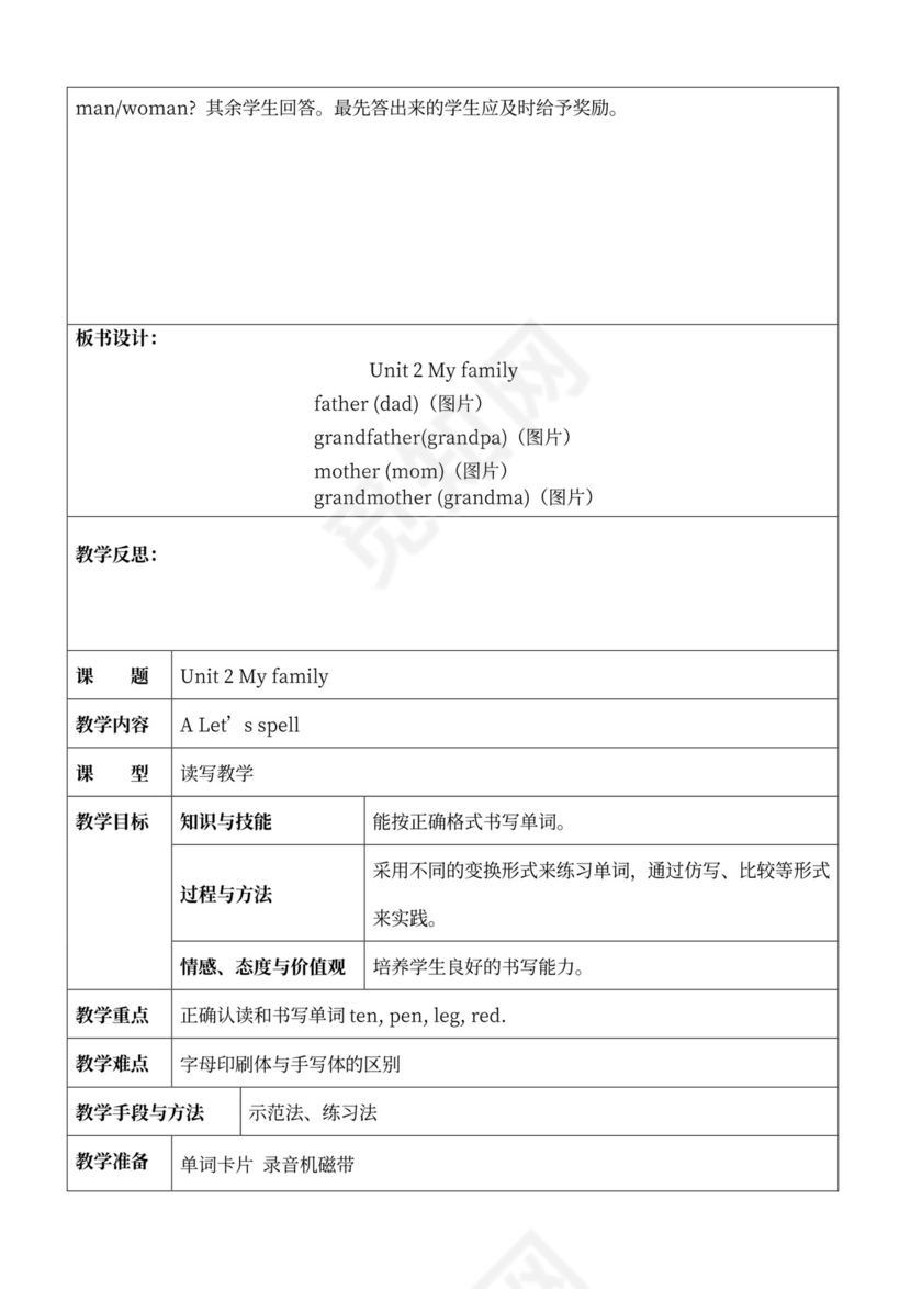 人教版小学三年级下册英语全册教案