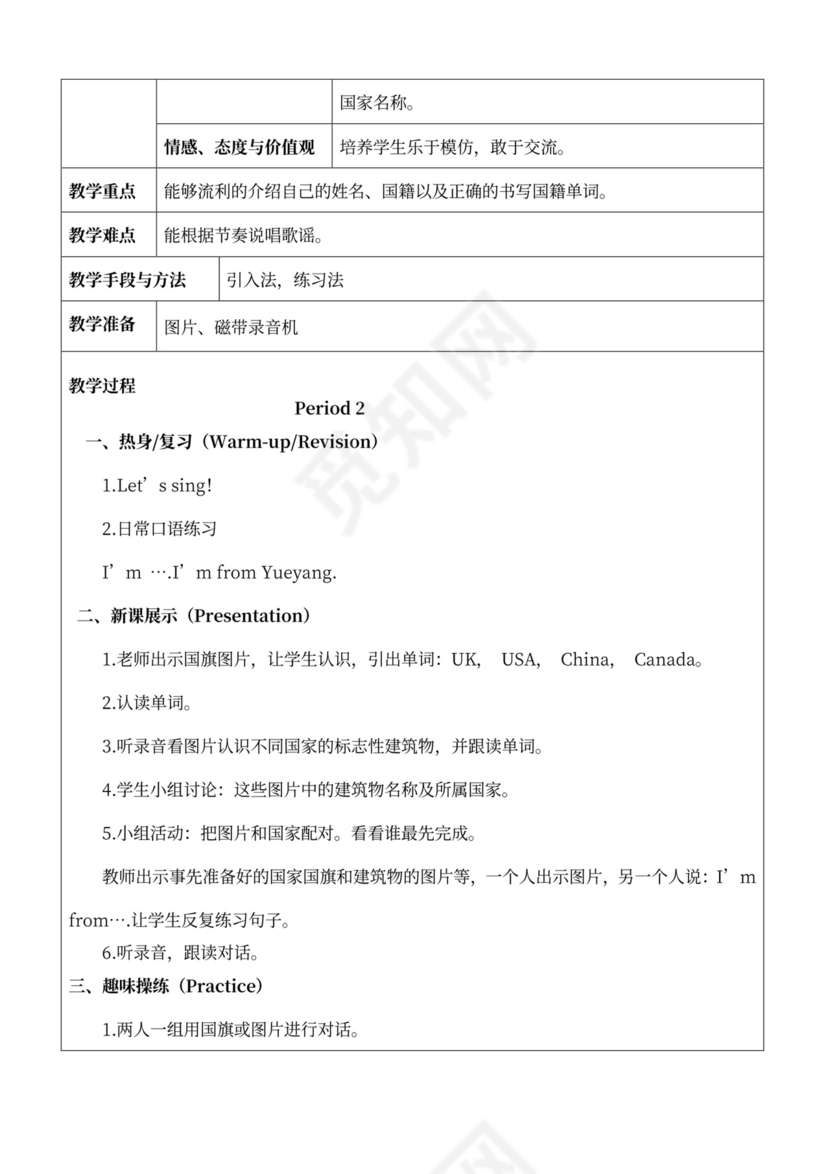 人教版小学三年级下册英语全册教案