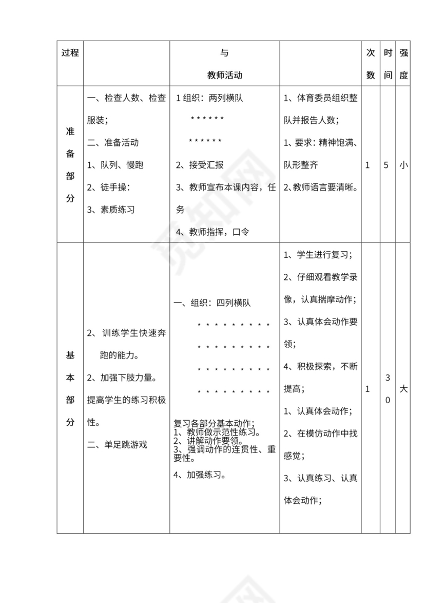 小学四年级体育课教案全集