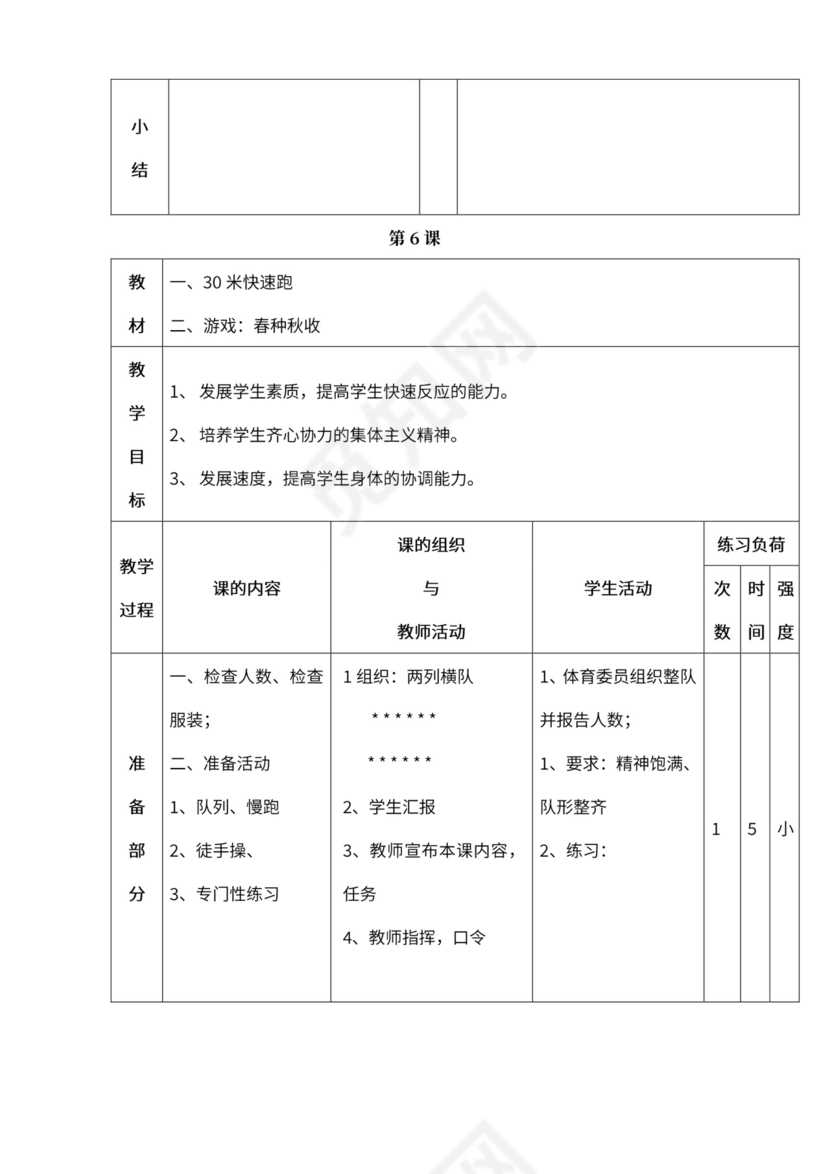 小学四年级体育课教案全集