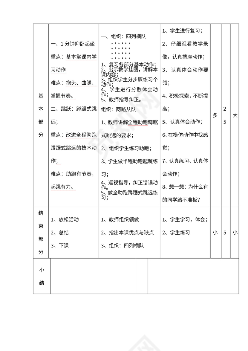 小学四年级体育课教案全集