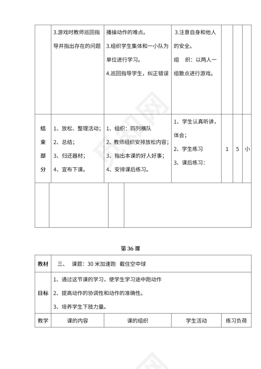 小学四年级体育课教案全集