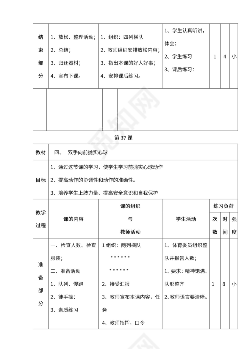 小学四年级体育课教案全集